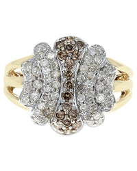 5 Row Diamond Graduated Split Shank Ring in White and Yellow Gold