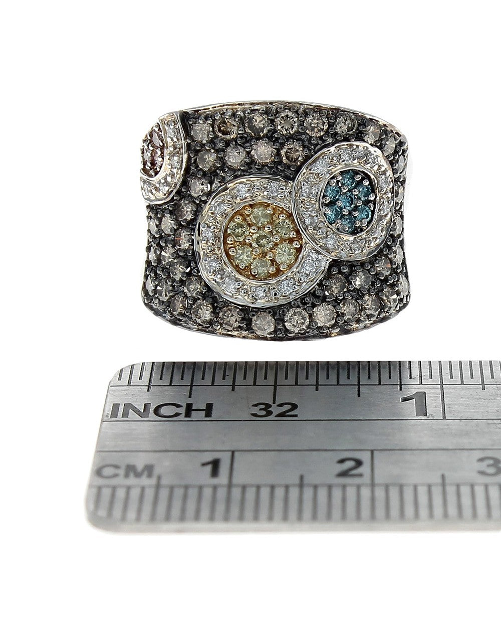 Diamond Circle Accent Wide Concave Ring in White Gold