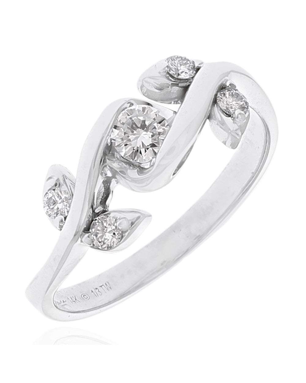 Diamond Foliate Bypass Ring in White Gold