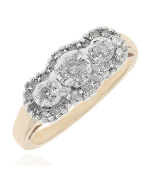 Diamond Triple Halo Cluster Ring in White and Yellow Gold