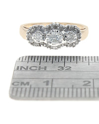 Diamond Triple Halo Cluster Ring in White and Yellow Gold