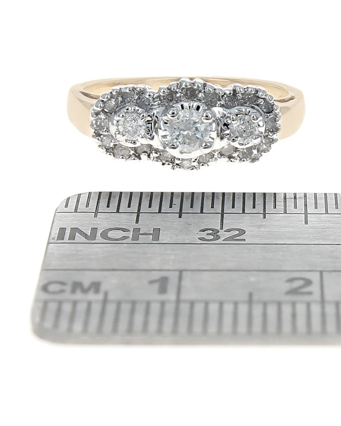 Diamond Triple Halo Cluster Ring in White and Yellow Gold