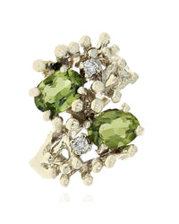 Peridot and Diamond Open Bypass Ring in Yellow Gold