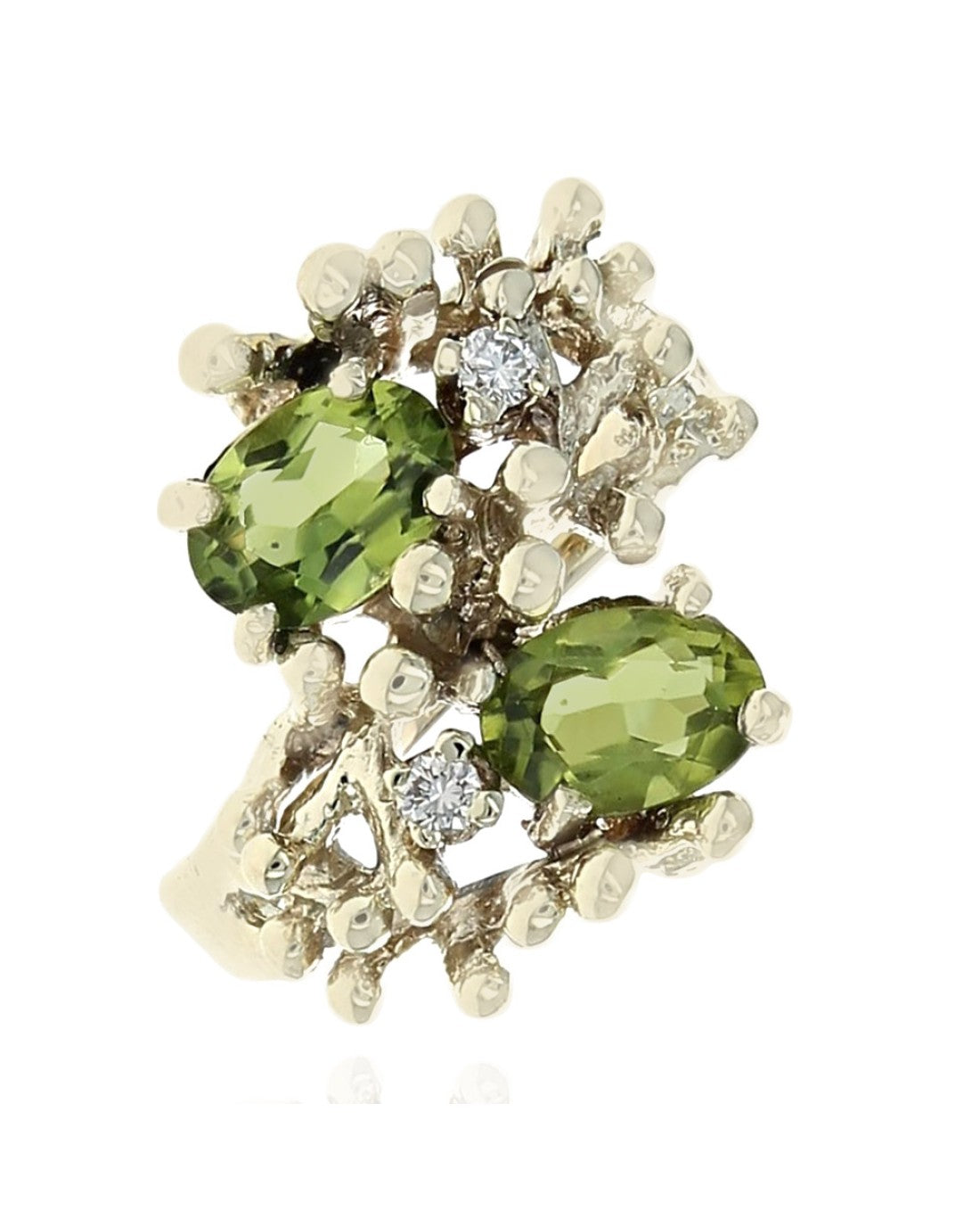 Peridot and Diamond Open Bypass Ring in Yellow Gold