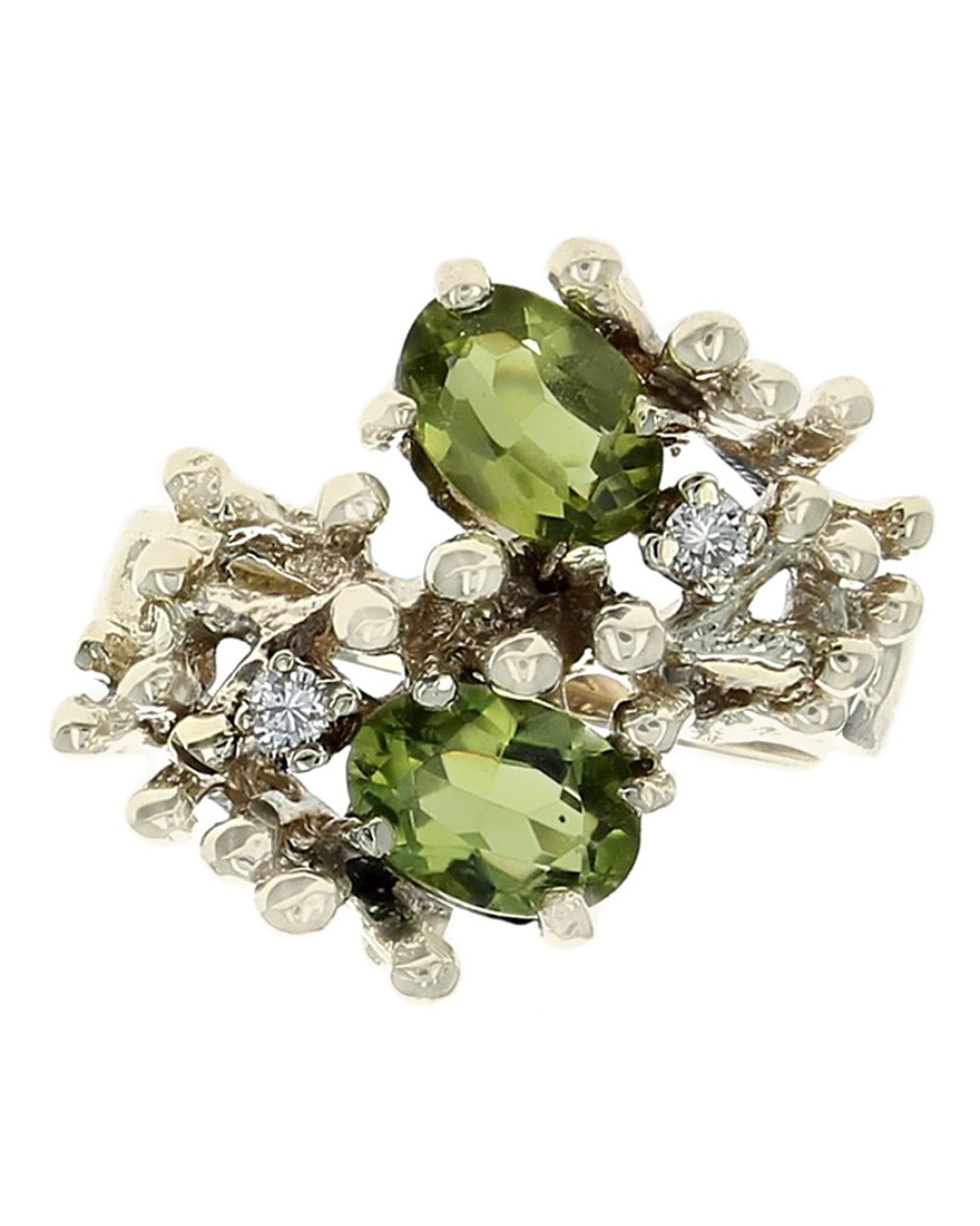Peridot and Diamond Open Bypass Ring in Yellow Gold