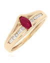 Ruby and Diamond High Profile Cathedral Style Ring in Yellow Gold