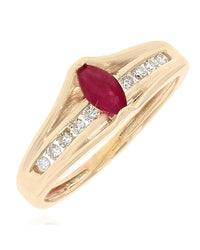 Ruby and Diamond High Profile Cathedral Style Ring in Yellow Gold