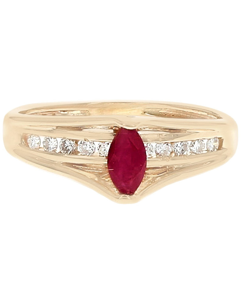 Ruby and Diamond High Profile Cathedral Style Ring in Yellow Gold
