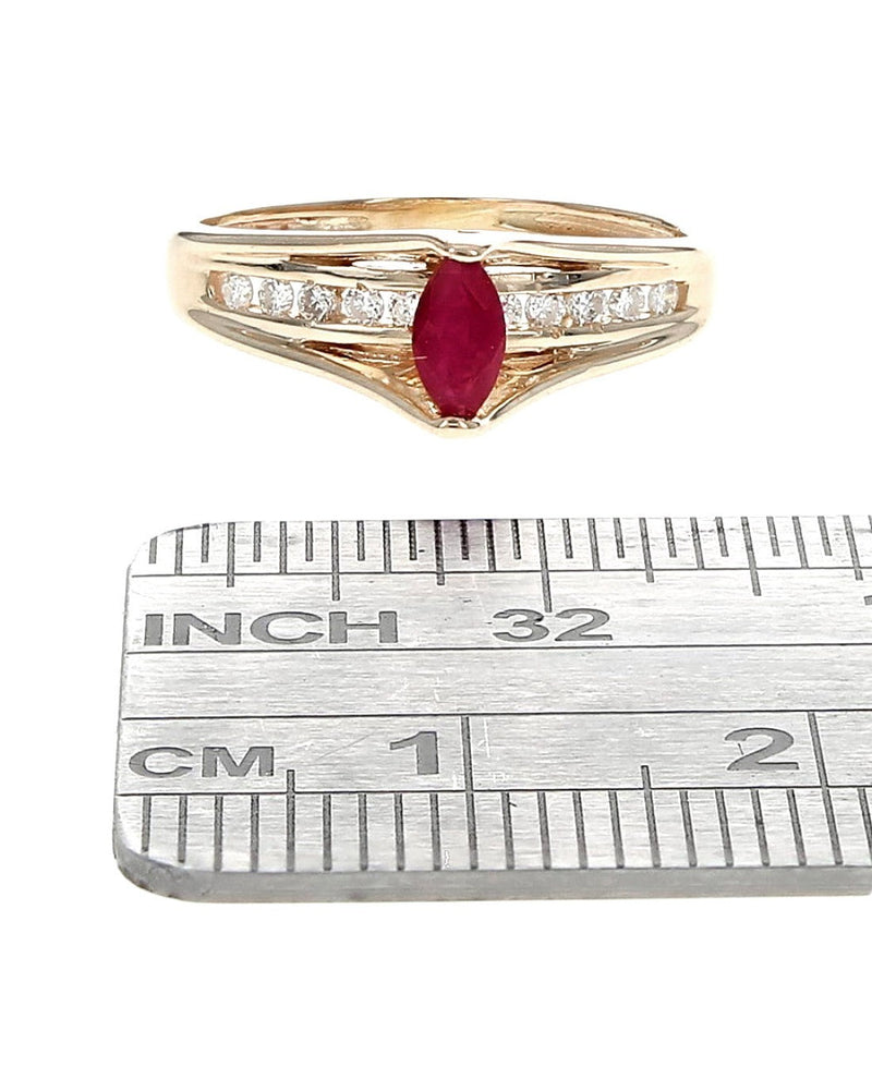 Ruby and Diamond High Profile Cathedral Style Ring in Yellow Gold