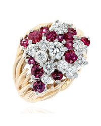 Raspberry Sapphire and Diamond Cluster Ring