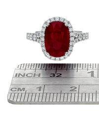Ruby and Diamond Halo Split Shank Ring in Platinum