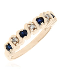 Alternating Blue Sapphire and Diamond S Curve Ring in Yellow Gold