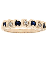 Alternating Blue Sapphire and Diamond S Curve Ring in Yellow Gold