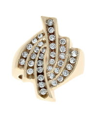 Six Row Diamond Bypass Ring in Yellow Gold
