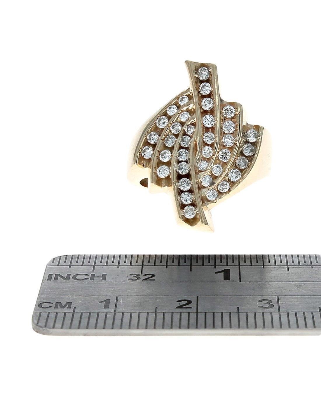 Six Row Diamond Bypass Ring in Yellow Gold