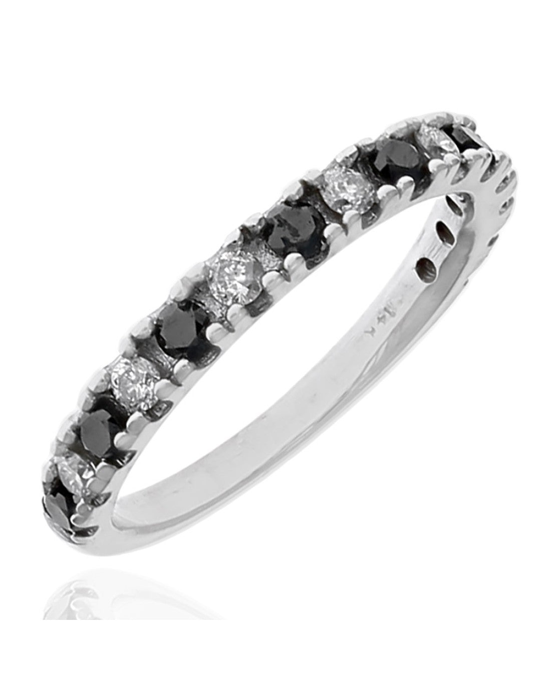 Alternating Black and White Diamond Band in White Gold