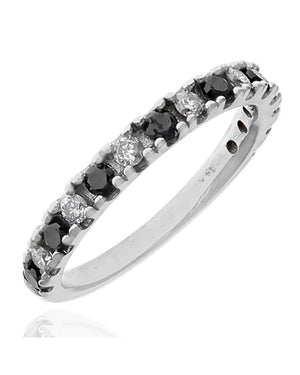 Alternating Black and White Diamond Band in White Gold