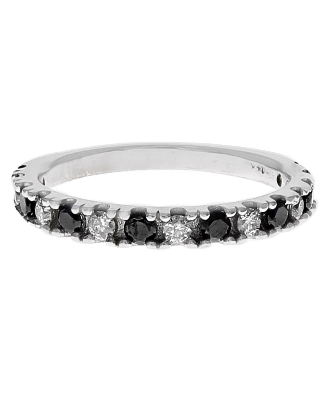 Alternating Black and White Diamond Band in White Gold