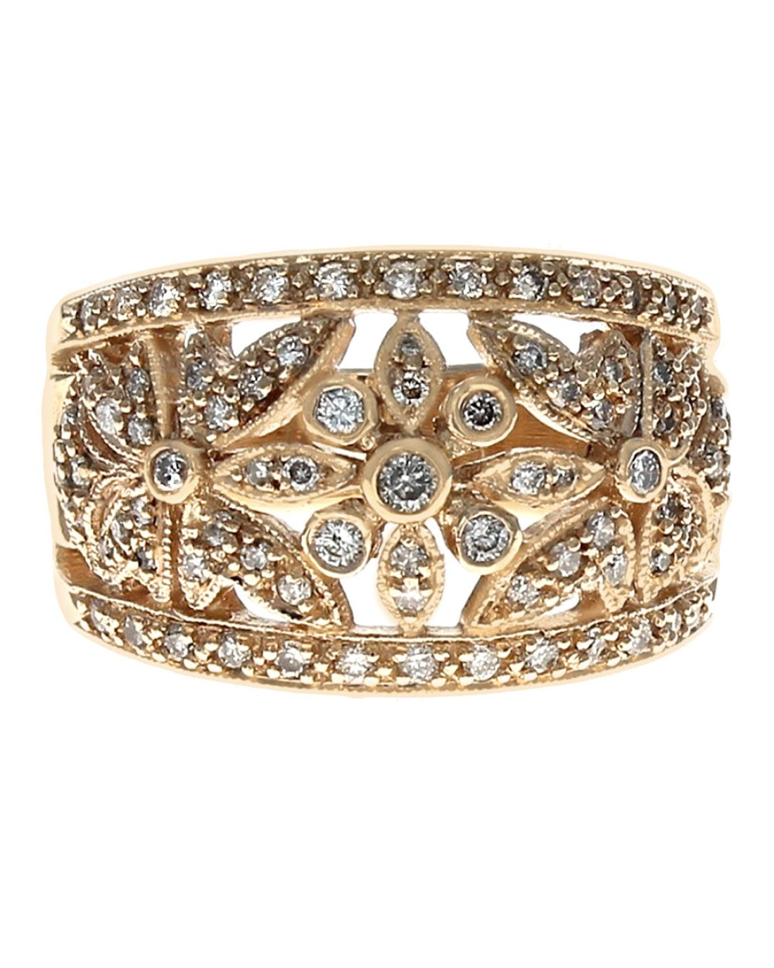 Diamond Open Cut Flower Ring in Yellow Gold