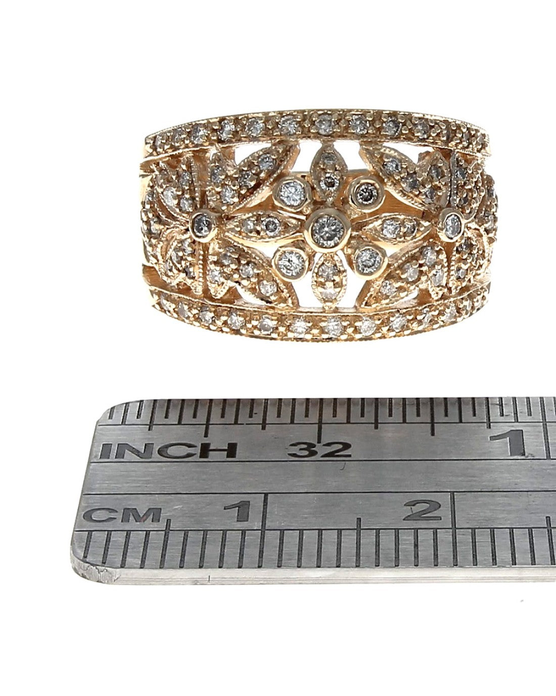 Diamond Open Cut Flower Ring in Yellow Gold