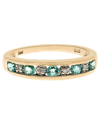 Alternating Green Beryl and Diamond Tapered Ring in Yellow Gold