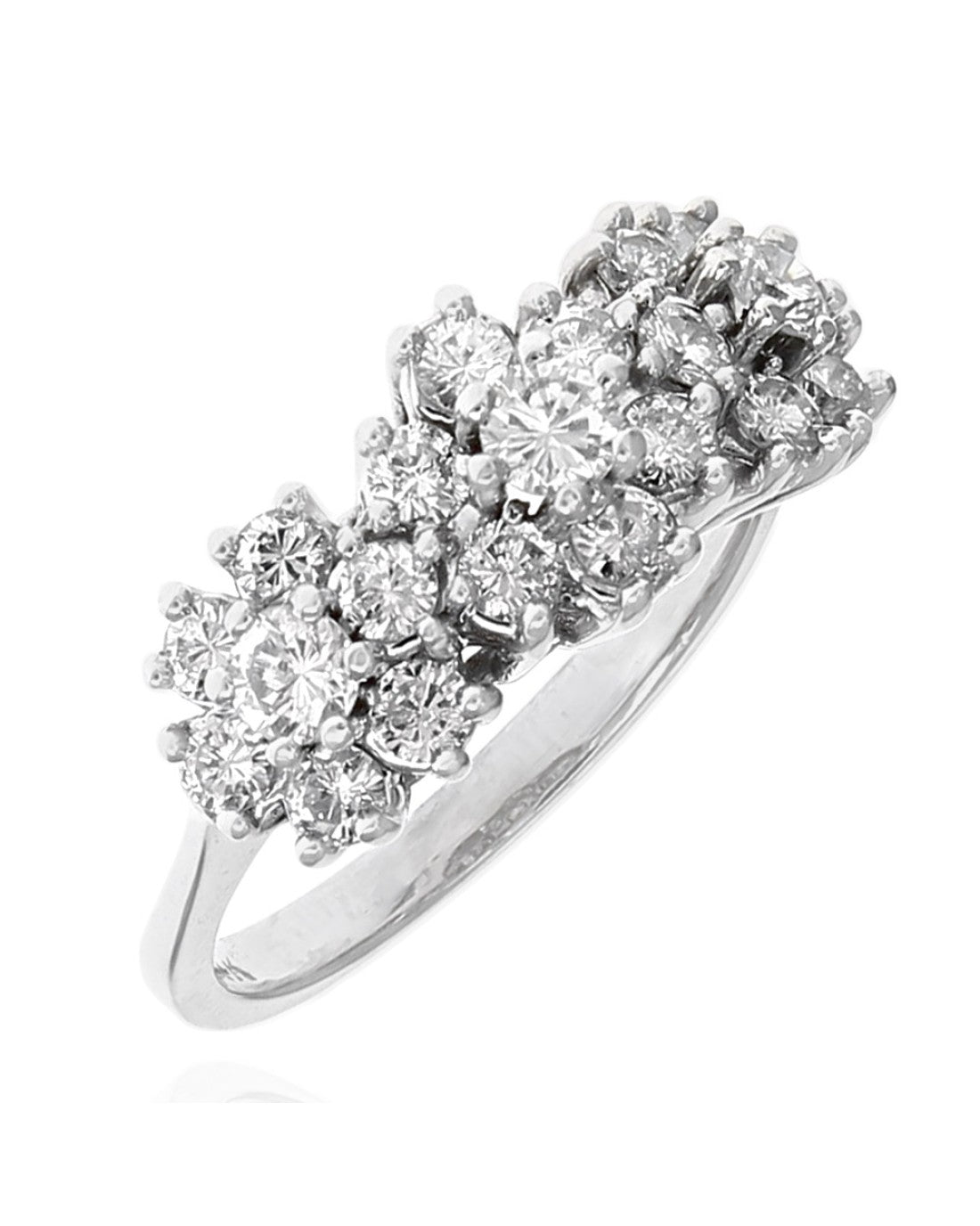 Diamond Triple Cluster Ring in White Gold