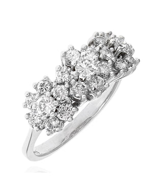 Diamond Triple Cluster Ring in White Gold