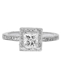 Diamond Square Halo Milgrain Accent Engagement Ring in Platinum