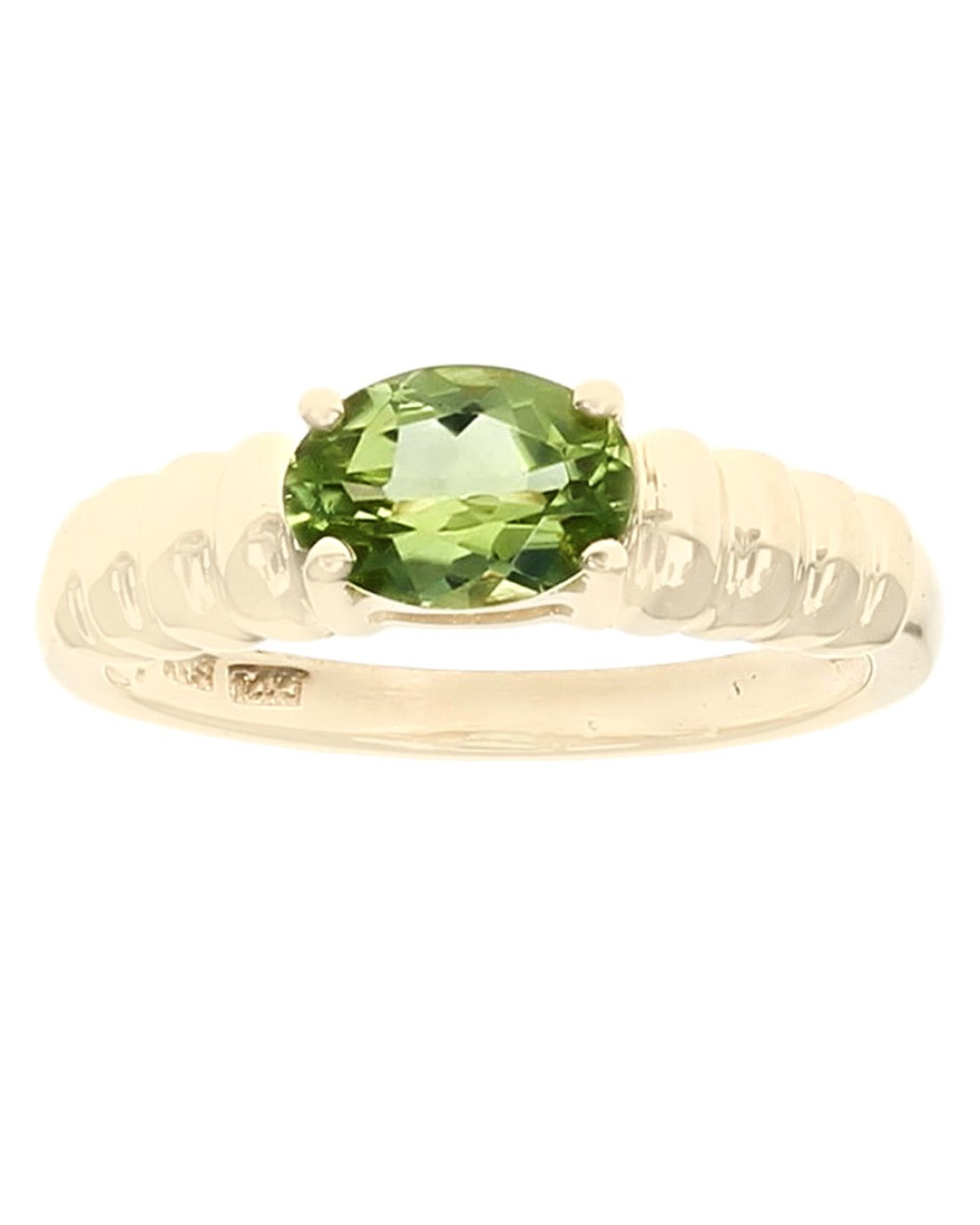 Peridot Solitaire Ribbed Ring in Yellow Gold