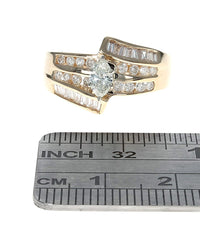 3 Row Mixed Diamond Bypass Ring in Yellow Gold