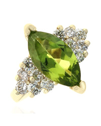 Marquise Peridot and Diamond Ring