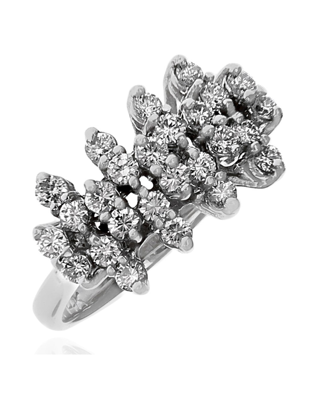 4 Row Staggered Diamond Ring in White Gold