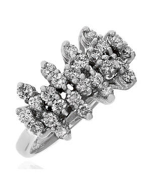 4 Row Staggered Diamond Ring in White Gold