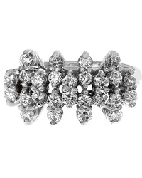 4 Row Staggered Diamond Ring in White Gold