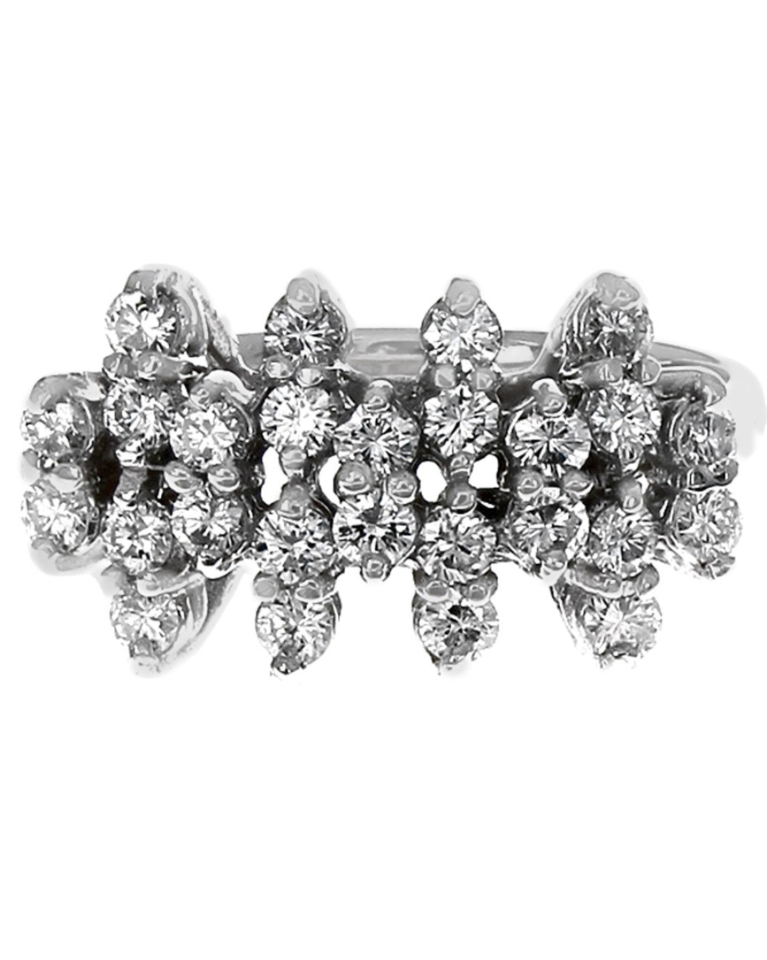 4 Row Staggered Diamond Ring in White Gold