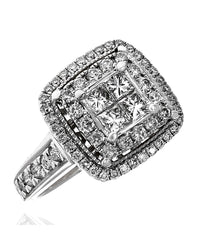 Diamond Double Square Halo Ring in White Gold