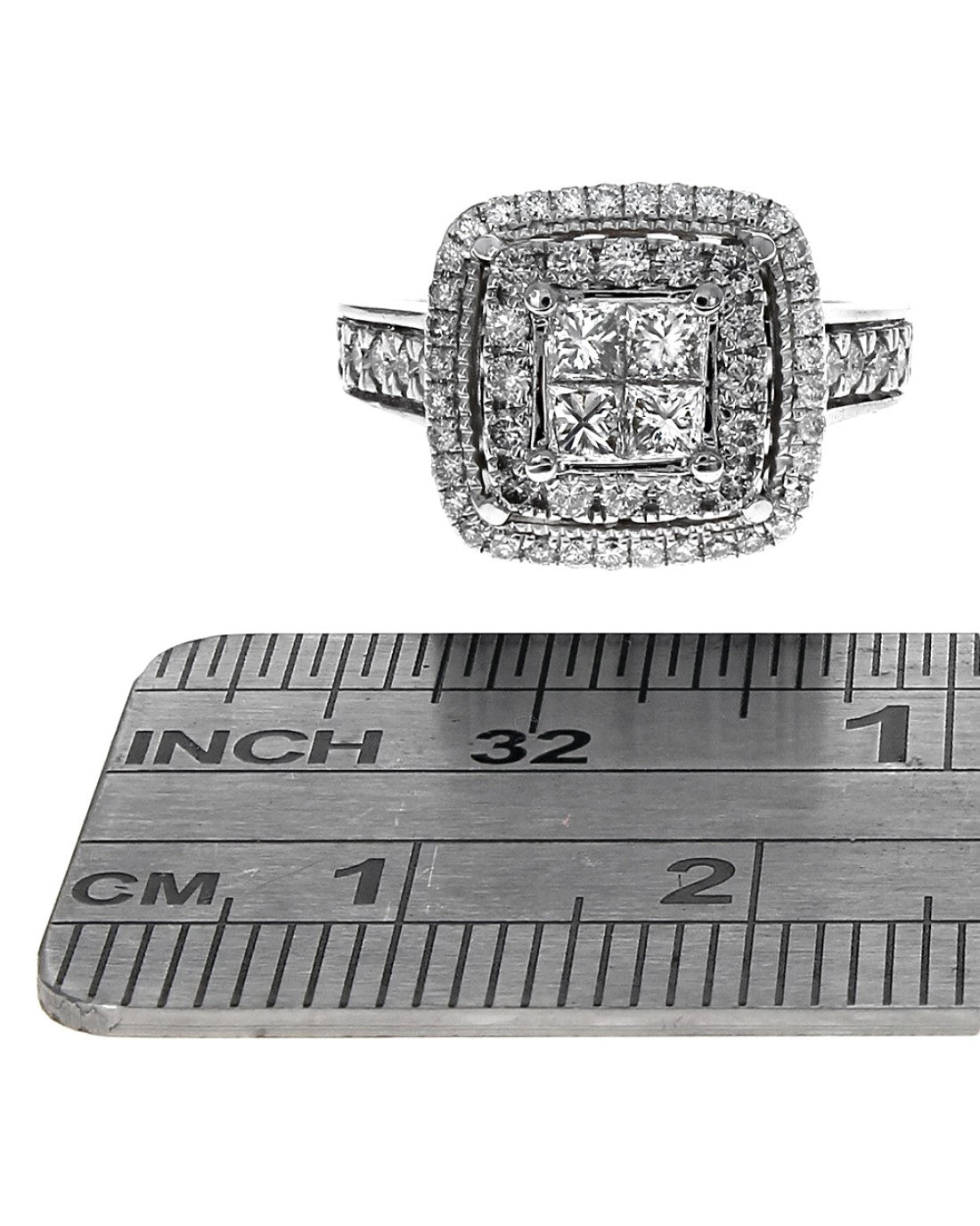 Diamond Double Square Halo Ring in White Gold