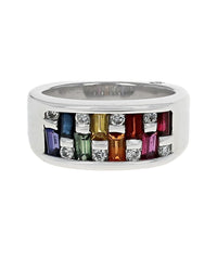 Multicolor Sapphire, Ruby and Diamond Band