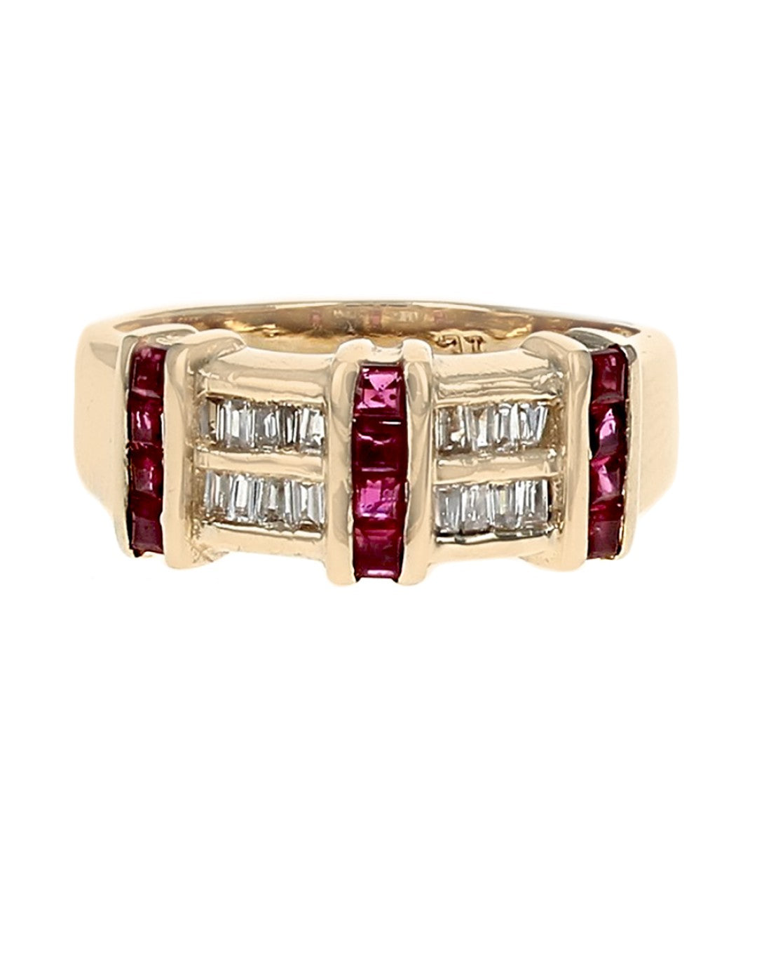 Alternating Ruby and Diamond Ring in Yellow Gold