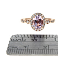 Rose Quartz and Diamond Halo Milgrain Accent Ring