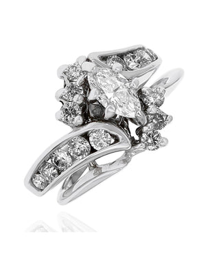 Marquise and Round Diamond Wedding Set in White Gold