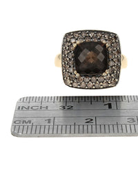 Smoky Quartz and Diamond Square Halo Ring in Yellow Gold