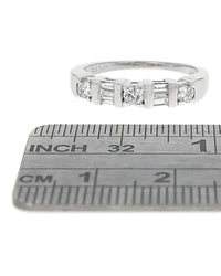 Alternating Round and Baguette Diamond Tapered Ring in White Gold