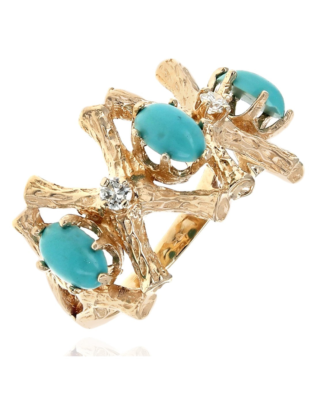 Alternating Turquoise and Diamond X Ring