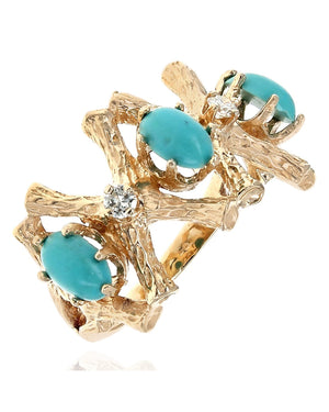 Alternating Turquoise and Diamond X Ring