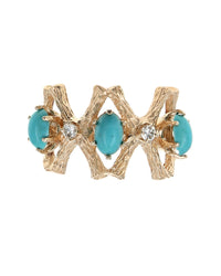 Alternating Turquoise and Diamond X Ring