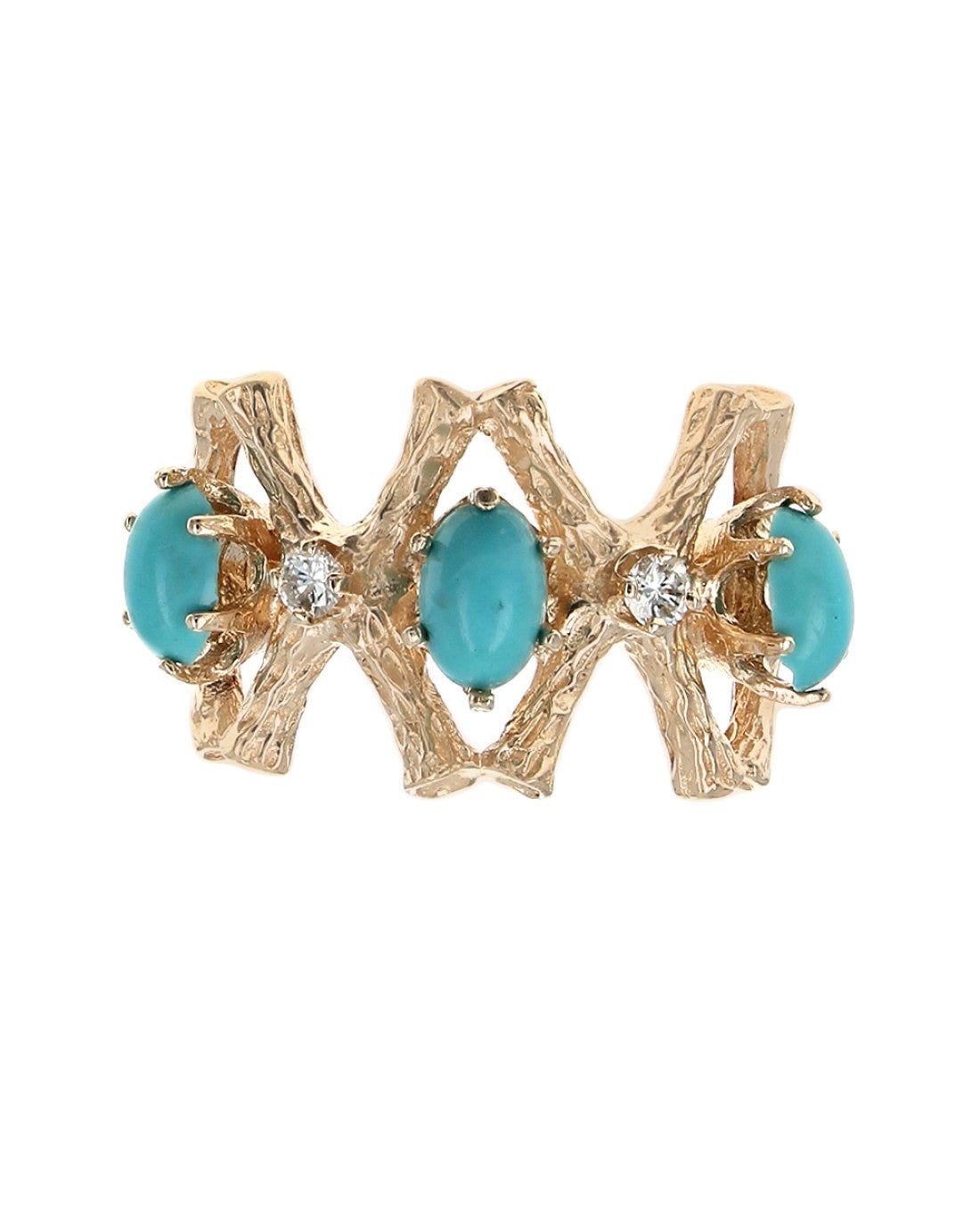 Alternating Turquoise and Diamond X Ring