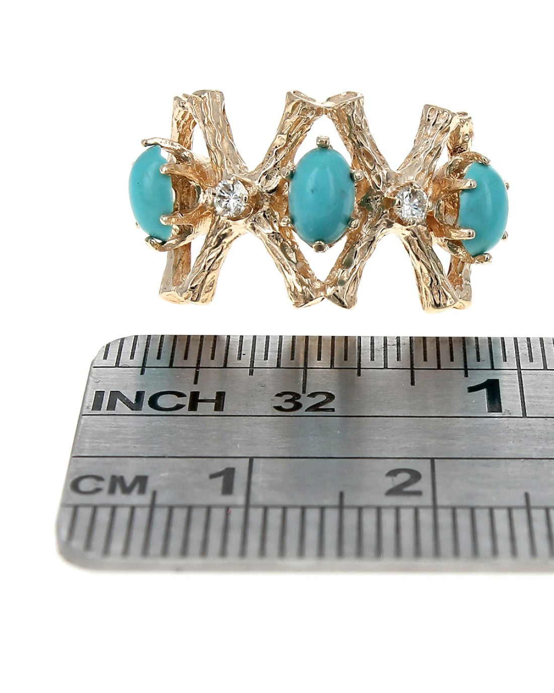 Alternating Turquoise and Diamond X Ring