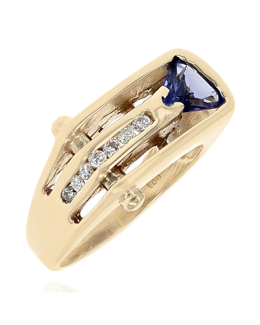 Trillion Tanzanite and Diamond Open Horizontal Tapered Ring