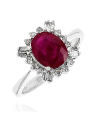 Ruby and Mixed Cut Diamond Halo Ring in White Gold